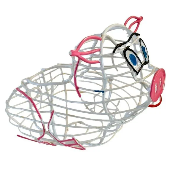 VTG 70s Wire Pig Shaped Basket Eggs Veggies Fruit Storage Kitchen Deco Farmhouse